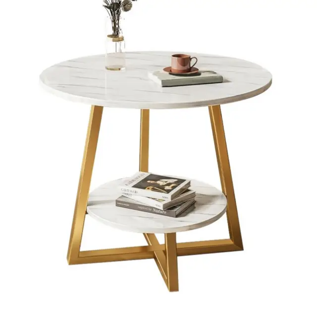 Table d'appoint ronde moderne en marbre blanc avec pieds dorés Electroshopdakar