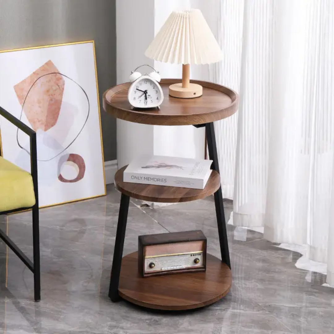 Table d'appoint ronde en bois avec étagères – Design moderne et pratique Electroshopdakar