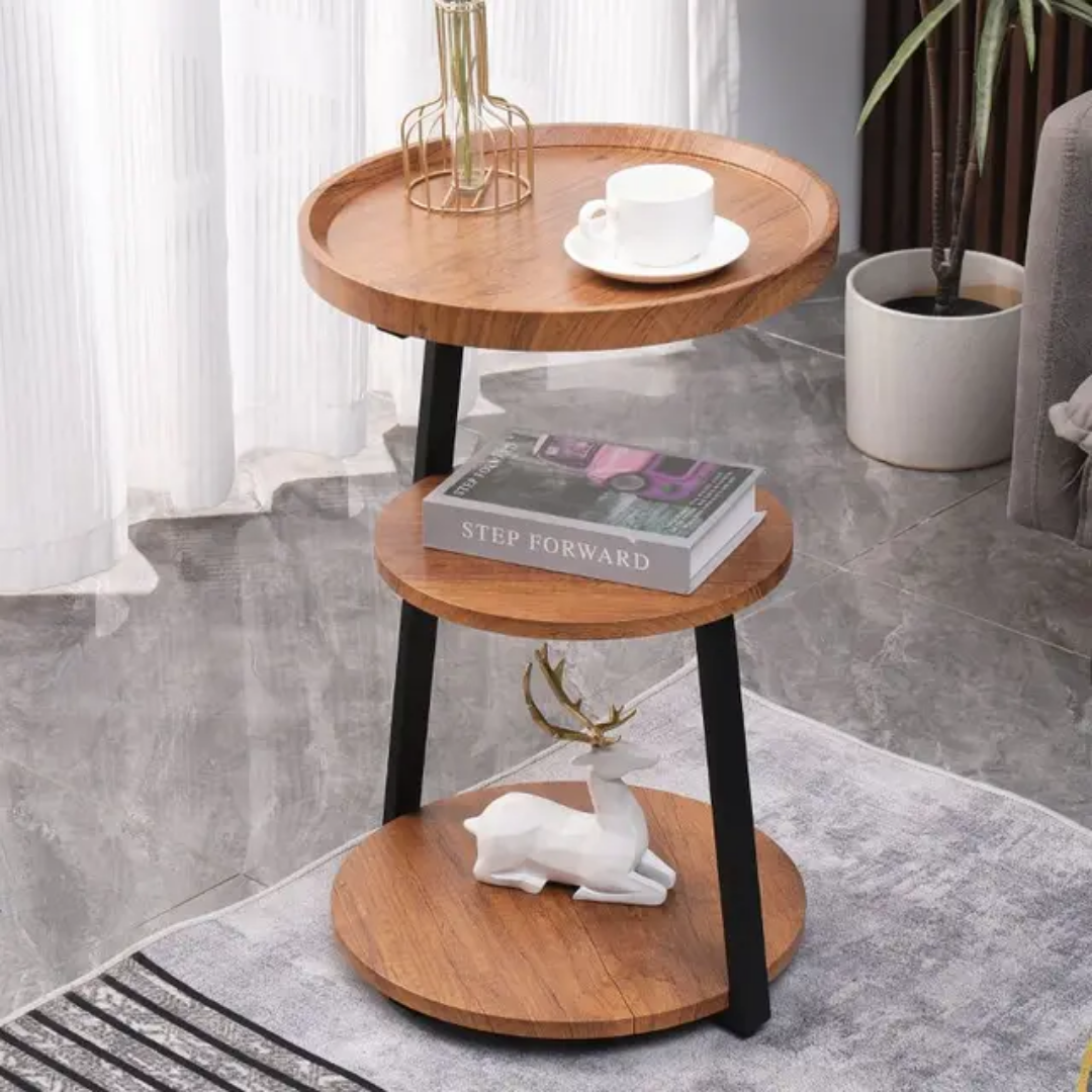 Table d'appoint ronde en bois avec étagères – Design moderne et pratique Electroshopdakar