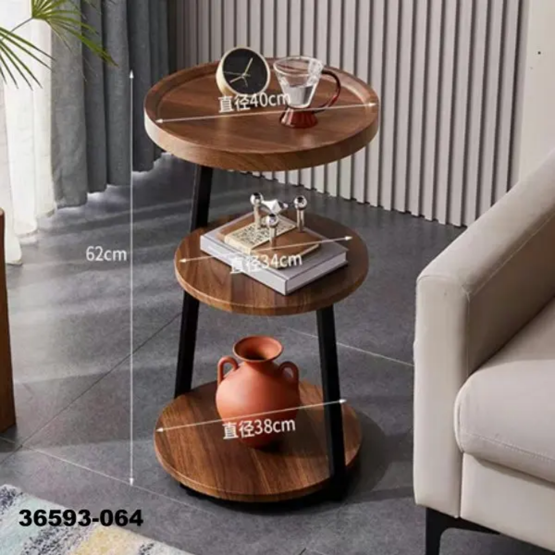 Table d'appoint ronde en bois avec étagères – Design moderne et pratique Electroshopdakar