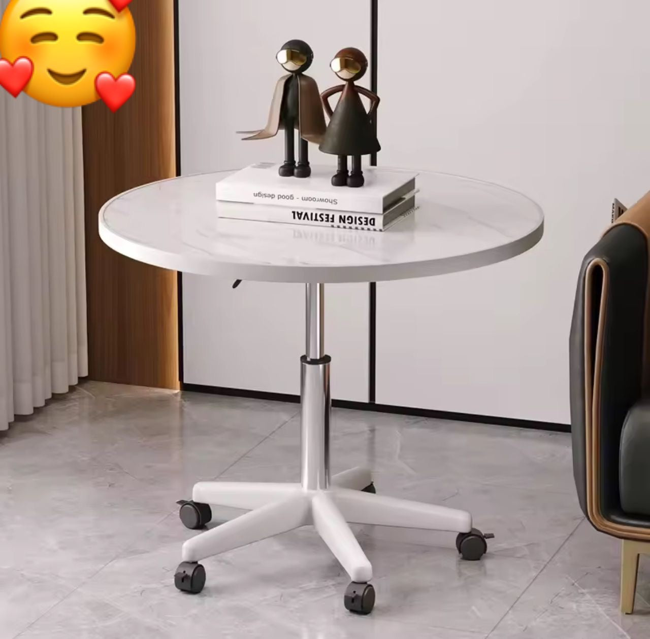 Table roulante réglable en hauteur – Plateau rond blanc, base à roulettes Electroshopdakar