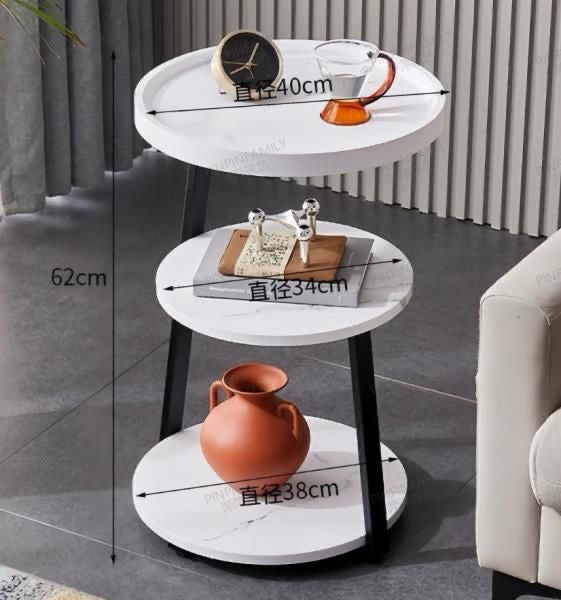 Table d’appoint ronde 3 niveaux – Bois / Effet marbre / Marbre noir, design moderne et élégant Electroshopdakar