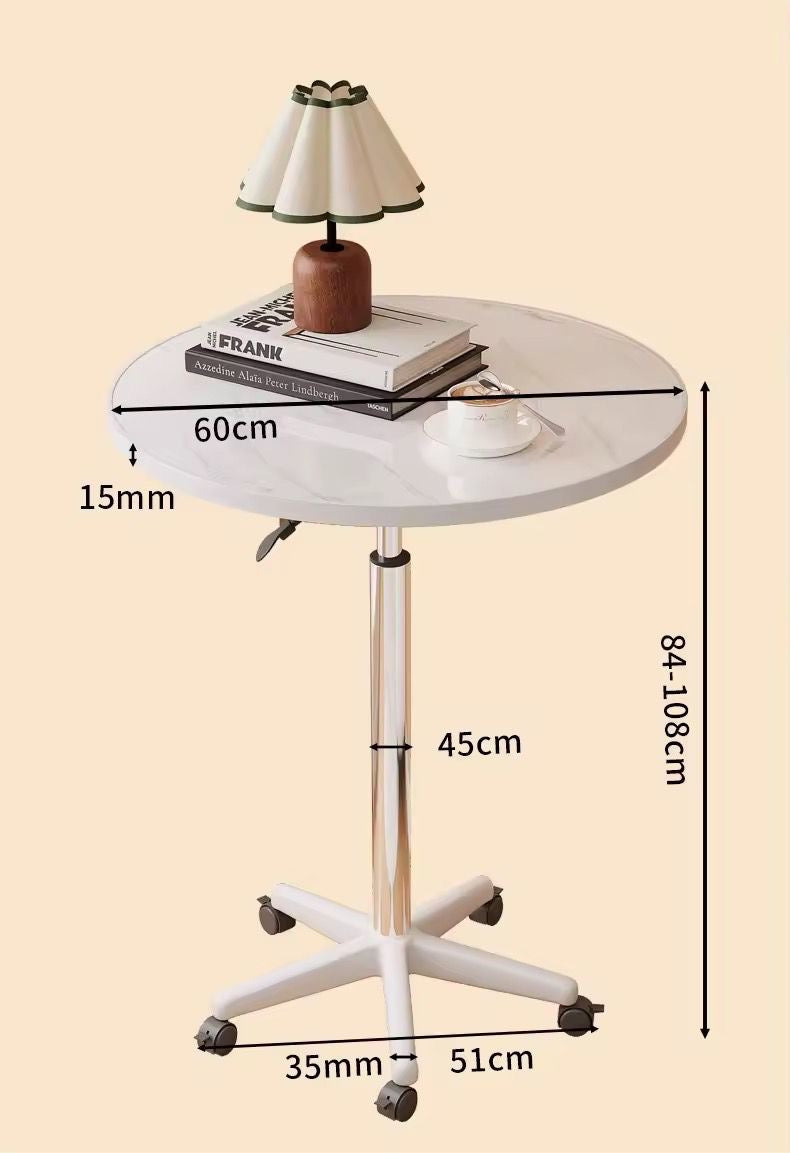 Table roulante réglable en hauteur – Plateau rond blanc, base à roulettes Electroshopdakar
