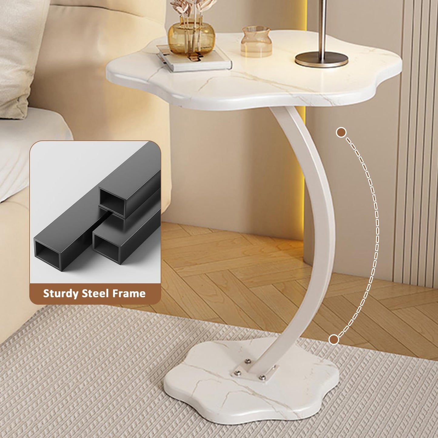 Table d’appoint design en forme de fleur – Plateau noir effet marbre, base incurvée pour canapé Electroshopdakar