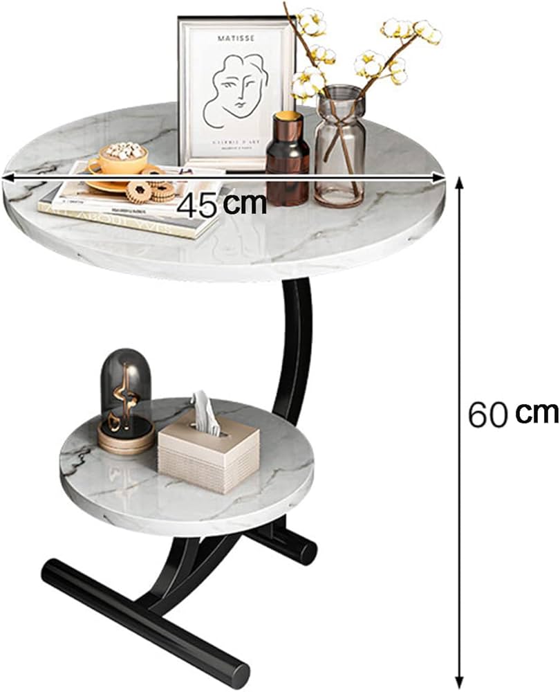 Table d’appoint ronde en marbre avec étagère inférieure et décoration moderne Electroshopdakar