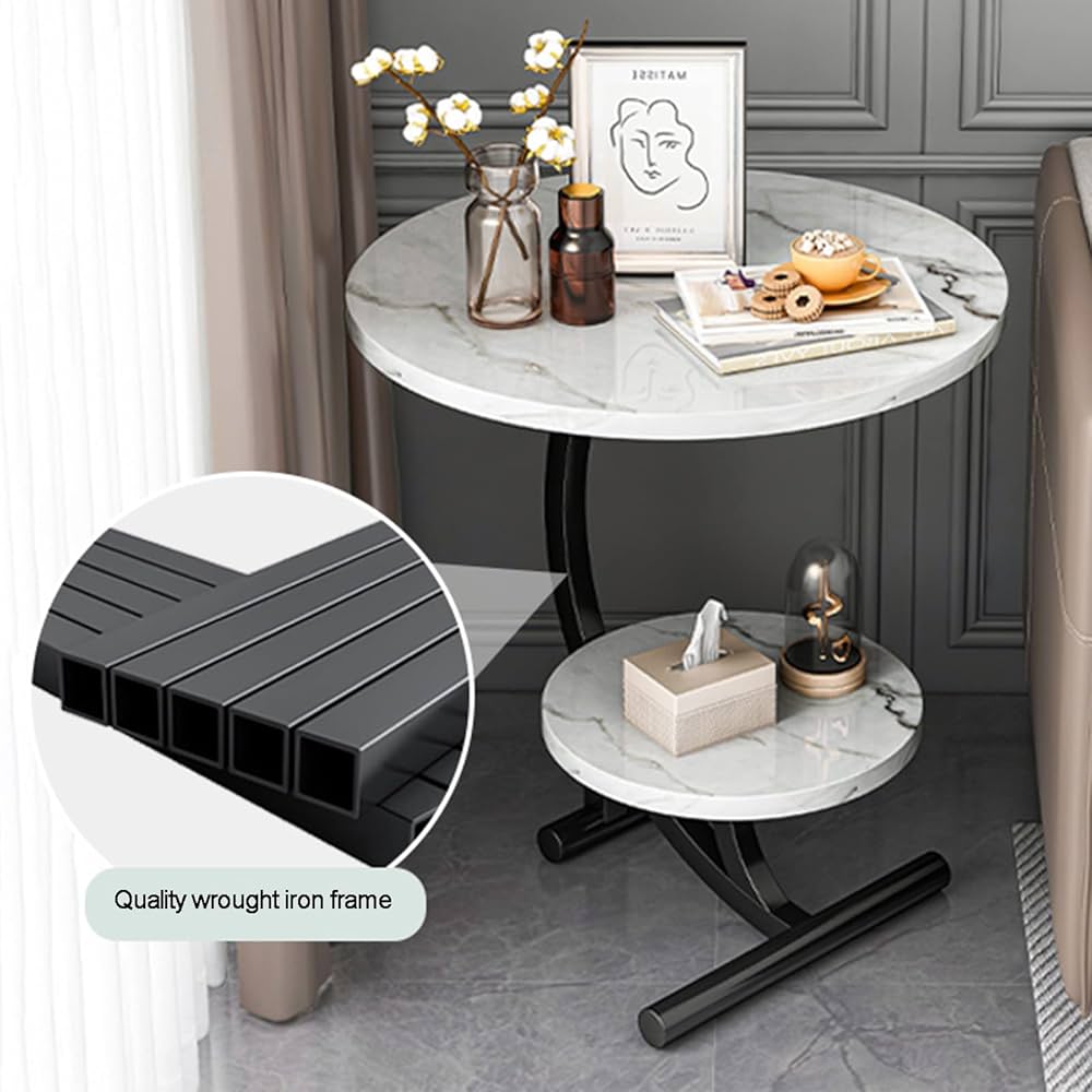 Table d’appoint ronde en marbre avec étagère inférieure et décoration moderne Electroshopdakar