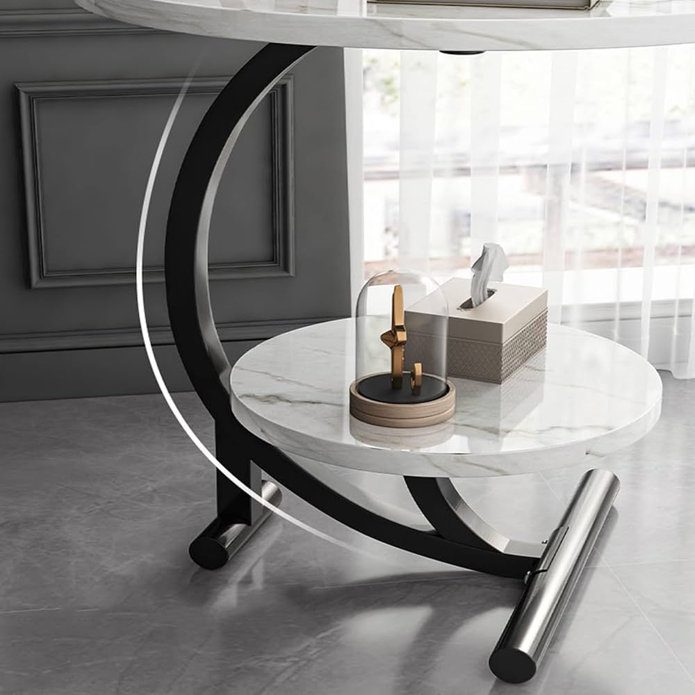 Table d’appoint ronde en marbre avec étagère inférieure et décoration moderne Electroshopdakar