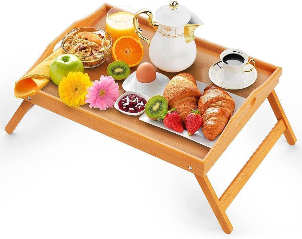 Plateau de Petit-Déjeuner Pliable en Bois – Parfait pour le Lit ou le Divan, Plateau Multiusage avec Pieds Rétractables Electroshopdakar