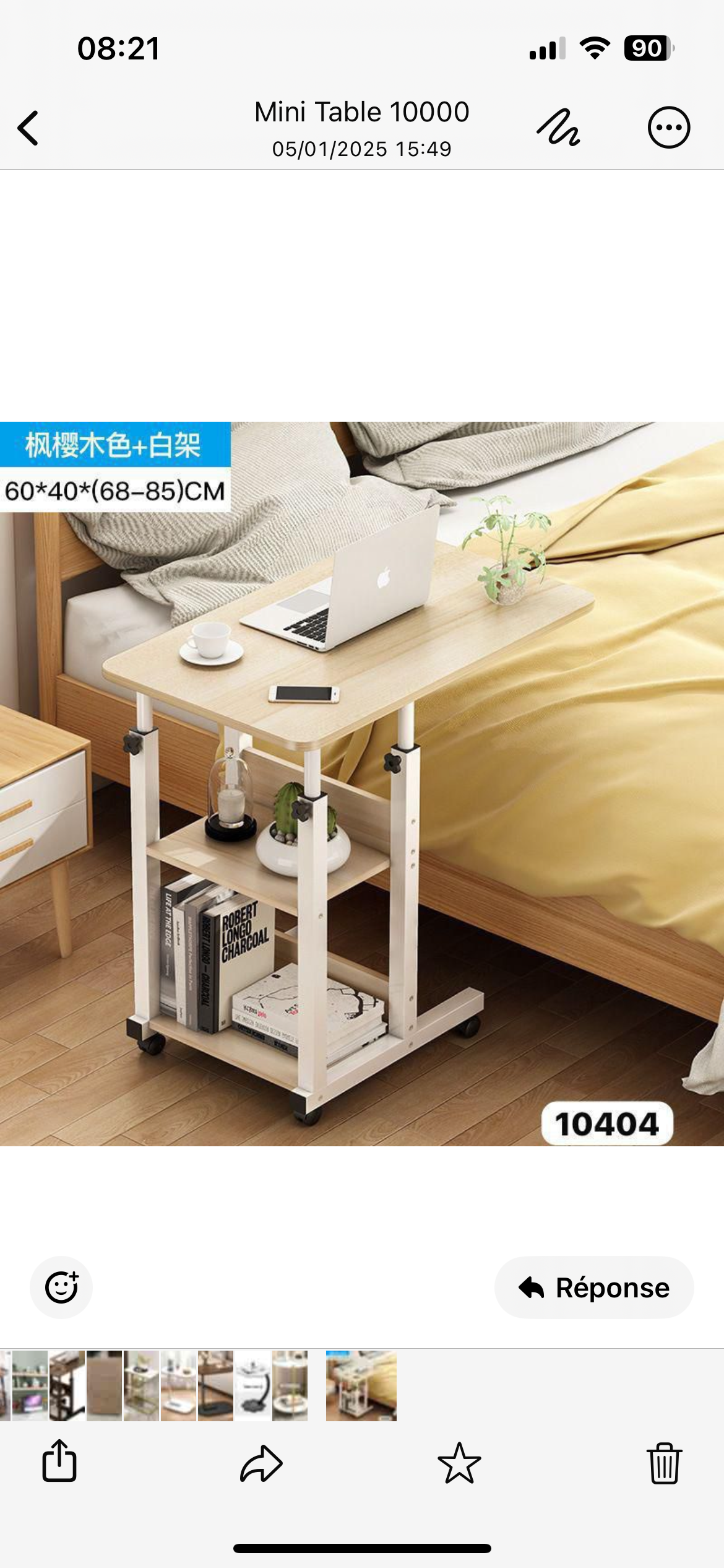 Table d’appoint réglable en hauteur avec roulettes et étagères de rangement - Bureau mobile pour ordinateur portable Electroshopdakar