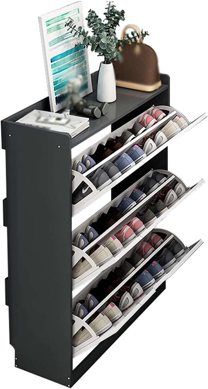 Meuble à chaussures en bois avec compartiments fermés