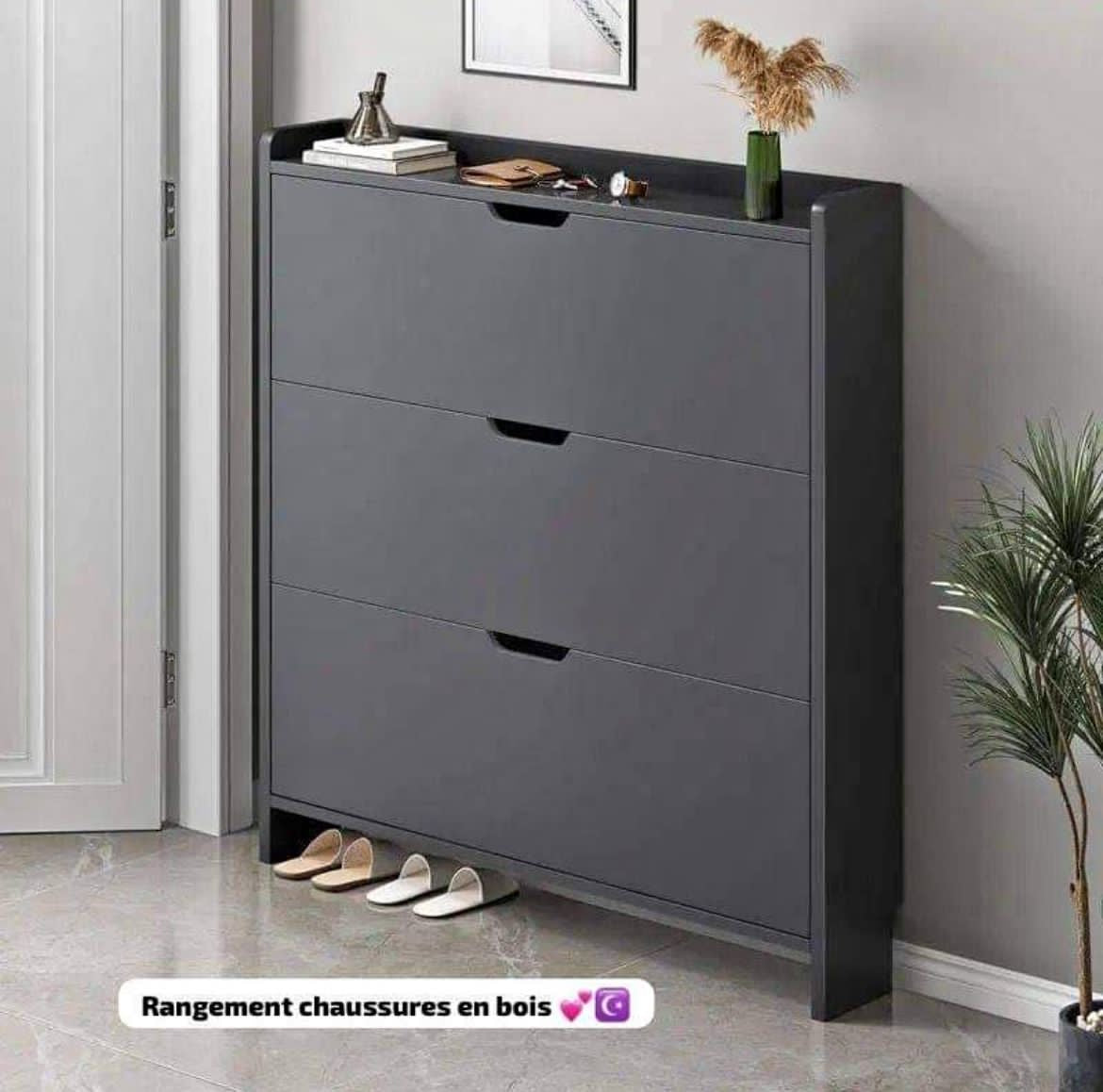 Meuble à chaussures en bois avec compartiments fermés