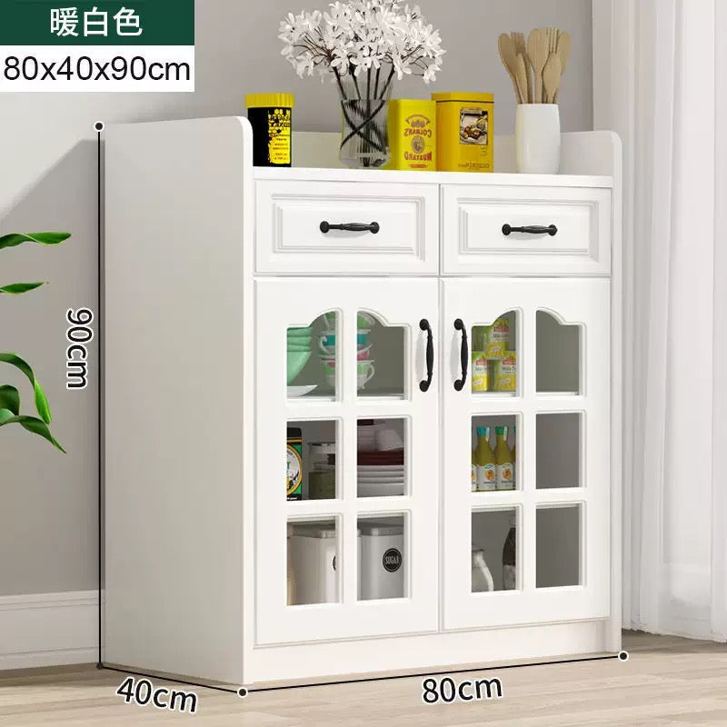 Meuble de rangement cuisine blanc 80x40x90 cm – Buffet compact avec portes vitrées et tiroirs Electroshopdakar