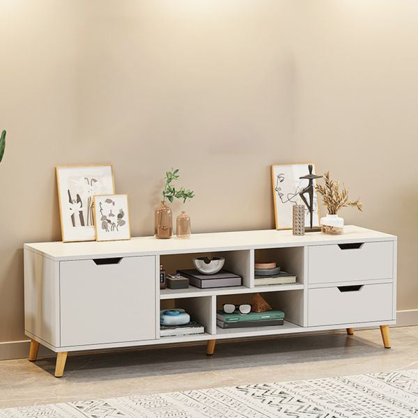 Meuble TV Scandinave 140cm avec Rangements et Tiroirs – Design Moderne Bois & Blanc Electroshopdakar