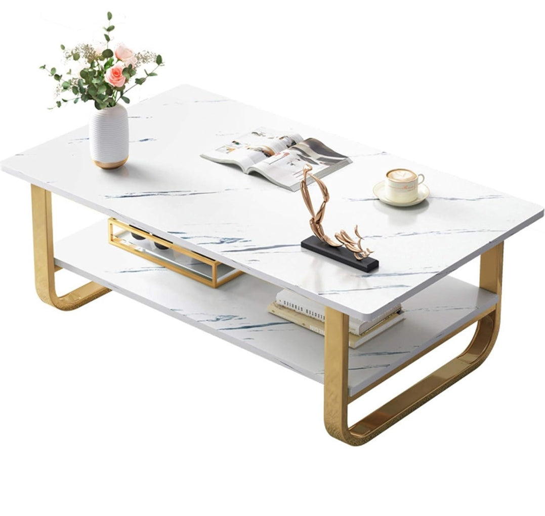 Table basse rectangulaire en marbre blanc avec pieds dorés Electroshopdakar