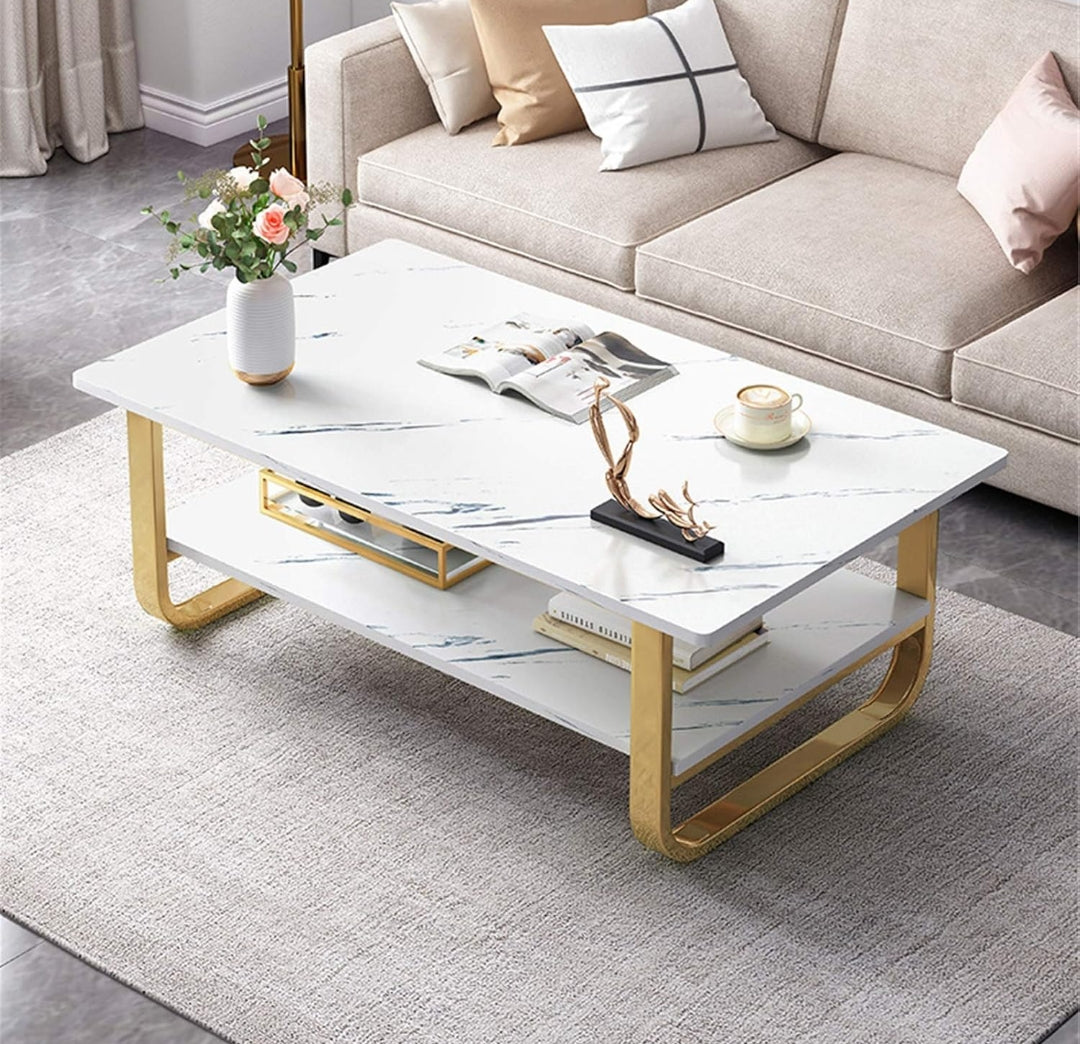 Table basse rectangulaire en marbre blanc avec pieds dorés Electroshopdakar