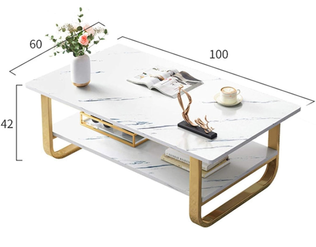 Table basse rectangulaire en marbre blanc avec pieds dorés Electroshopdakar