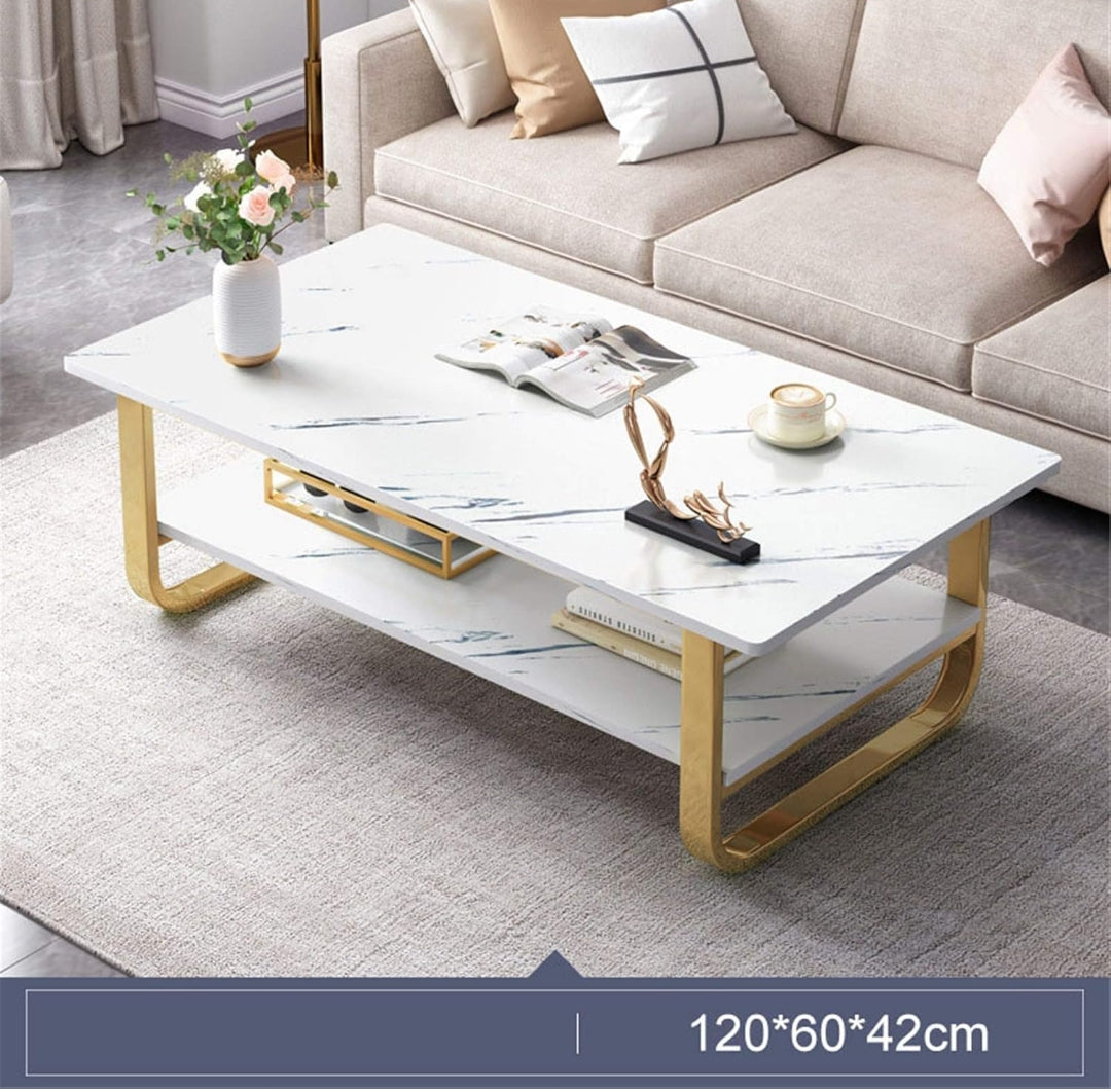 Table basse rectangulaire en marbre blanc avec pieds dorés Electroshopdakar