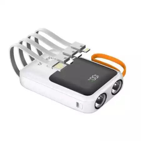 Power Bank Baraka BRK-PB30 10000mAh - Double Entrée (Type-C/USB), Câble Lightning/Micro et Torche - Blanc Electroshopdakar