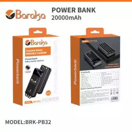 Power Bank Baraka BRK-PB30 10000mAh - Double Entrée (Type-C/USB), Câble Lightning/Micro et Torche - Blanc Electroshopdakar