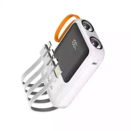 Power Bank Baraka BRK-PB30 10000mAh - Double Entrée (Type-C/USB), Câble Lightning/Micro et Torche - Blanc Electroshopdakar
