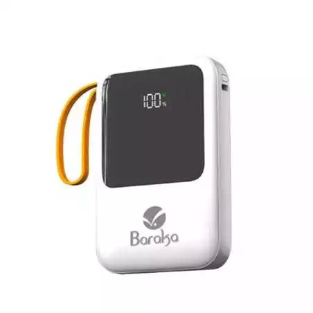 Power Bank Baraka BRK-PB30 10000mAh - Double Entrée (Type-C/USB), Câble Lightning/Micro et Torche - Blanc Electroshopdakar