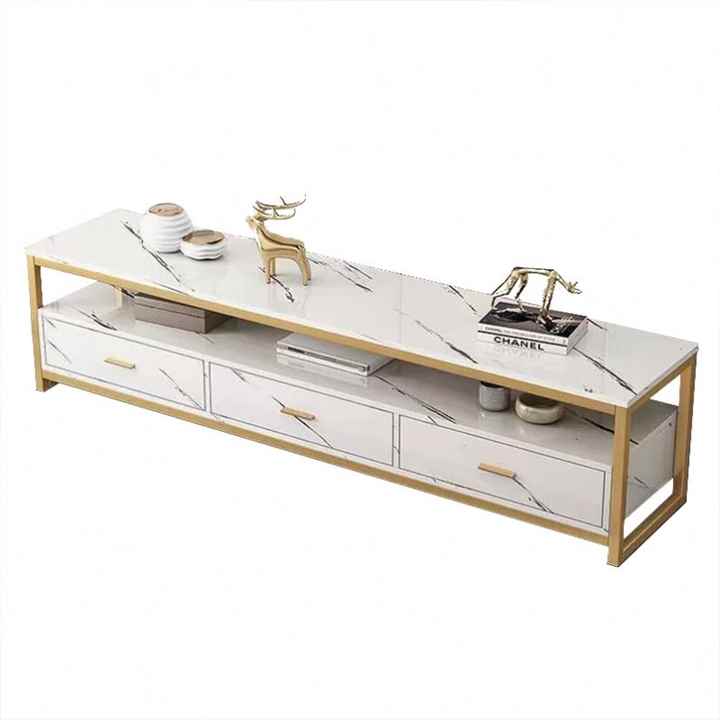 Meuble TV Moderne 1m60 – Effet Marbre Blanc et Cadre Doré Electroshopdakar