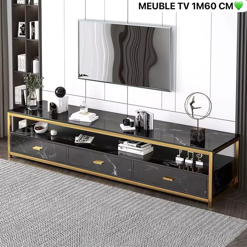 Meuble TV Moderne 1m60 – Effet Marbre Blanc et Cadre Doré Electroshopdakar