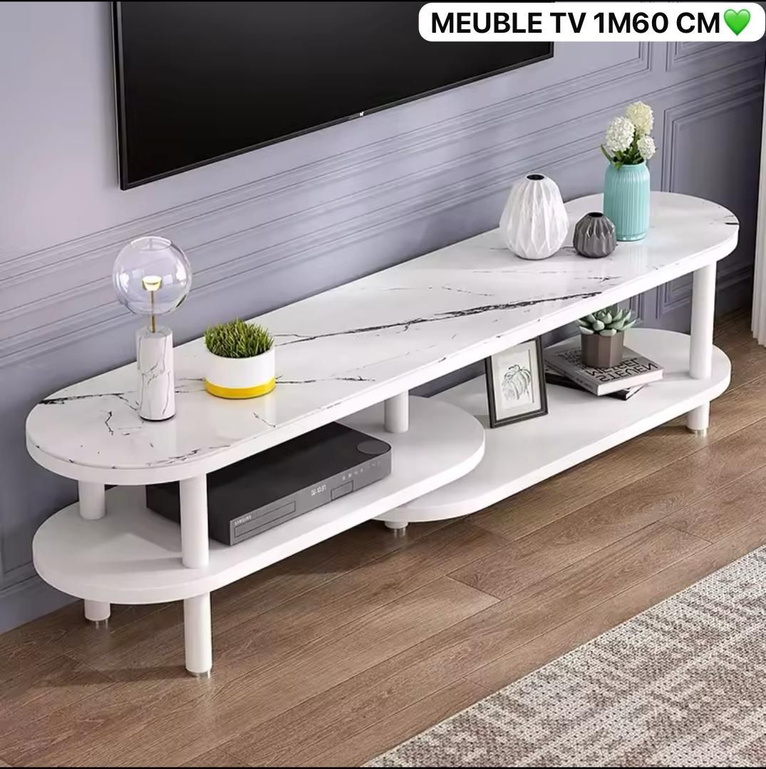 Meuble TV 1m60 Blanc – Design Moderne Effet Marbre Electroshopdakar