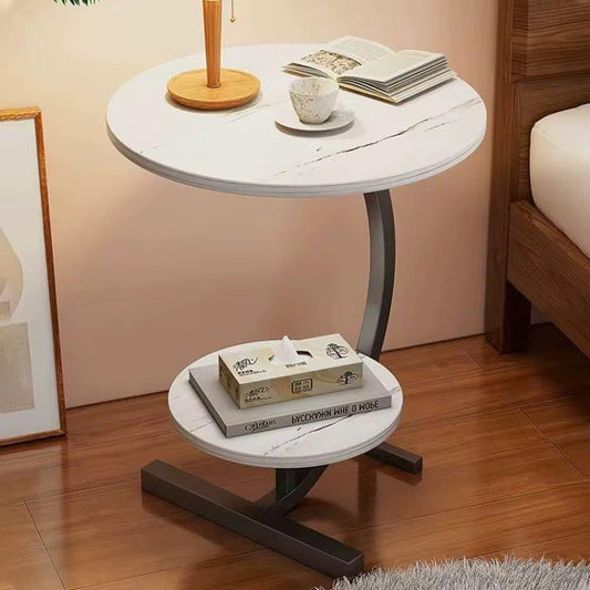 Table d’appoint ronde en marbre avec étagère inférieure et décoration moderne Electroshopdakar