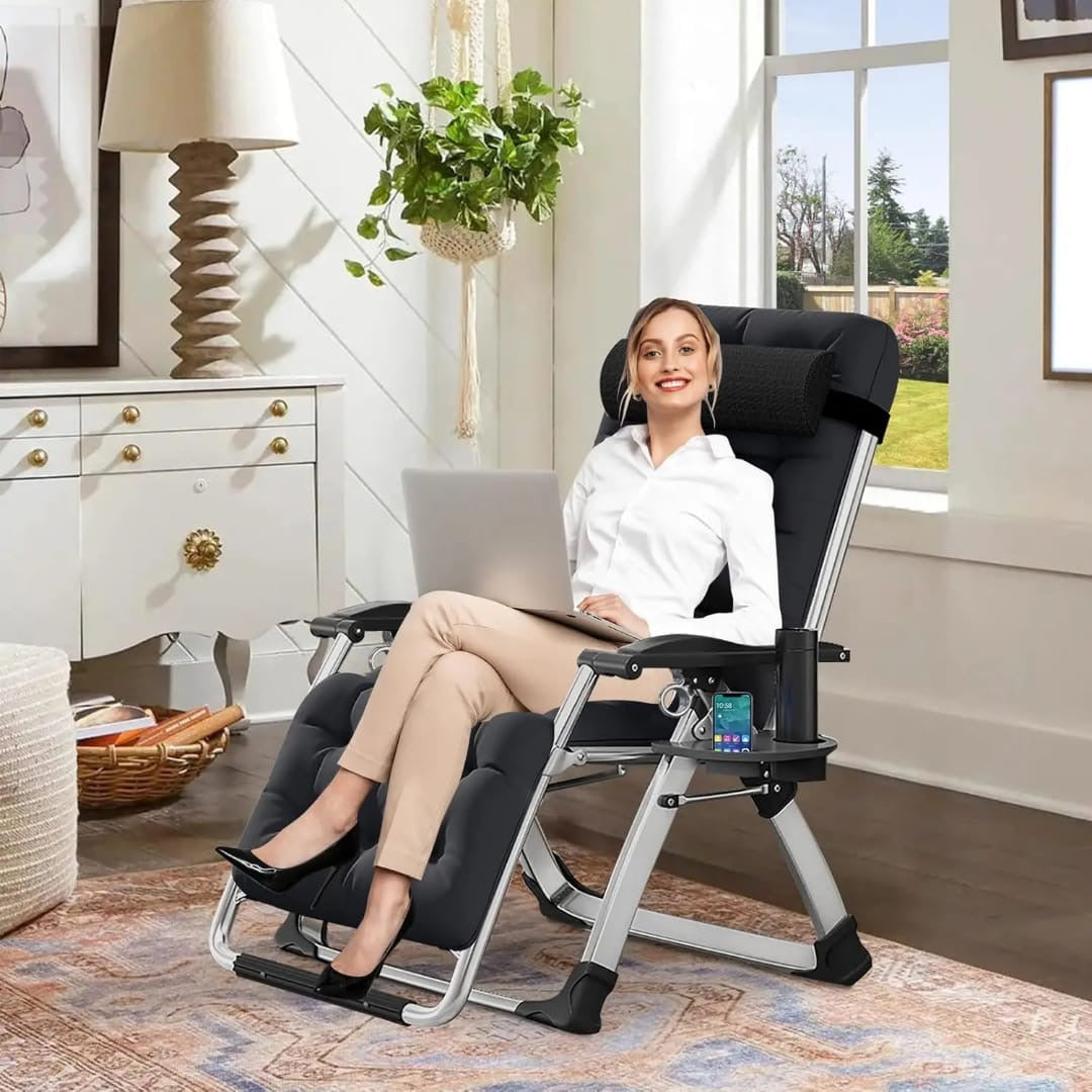 Chaise Longue Pliable Confort avec Coussin & Support Gobelet – Fauteuil Relax Multi-Position Electroshopdakar