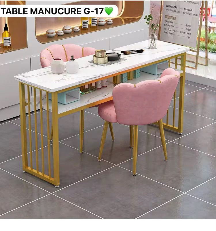 Table Console Moderne G-20 – Plateau Blanc & Structure Métal Doré avec Étagère Electroshopdakar