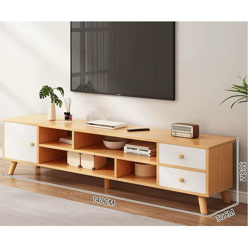 Meuble TV Scandinave 140cm avec Rangements et Tiroirs – Design Moderne Bois & Blanc Electroshopdakar