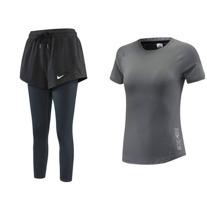 Ensemble de Sport Femme 3 Pièces – T-Shirt, Short et Legging – Confort & Fitness Electroshopdakar