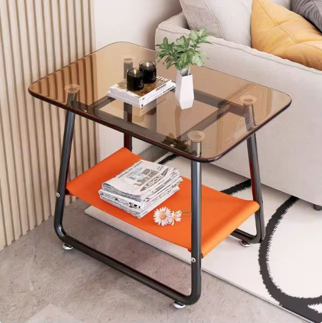 Table d’appoint rectangulaire 2 niveaux en verre fumé – Structure métallique noire Electroshopdakar