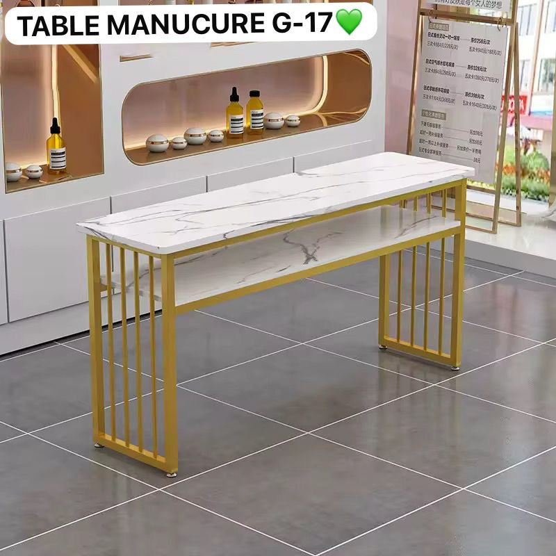 Table Console Moderne G-20 – Plateau Blanc & Structure Métal Doré avec Étagère Electroshopdakar