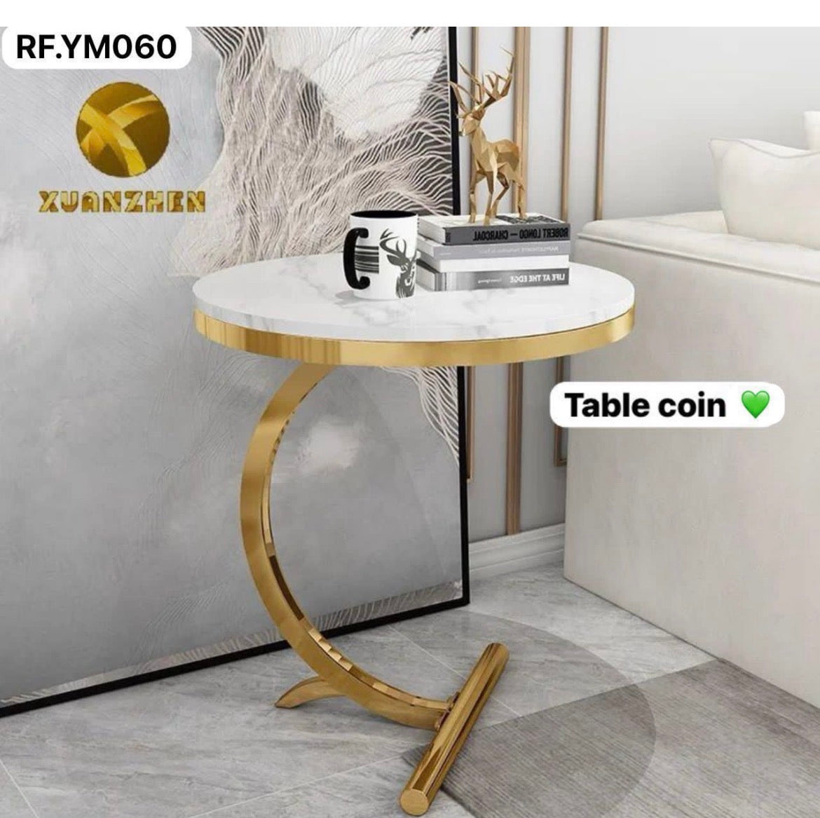 Table d’appoint ronde effet marbre blanc et doré – Design moderne et élégant Electroshopdakar