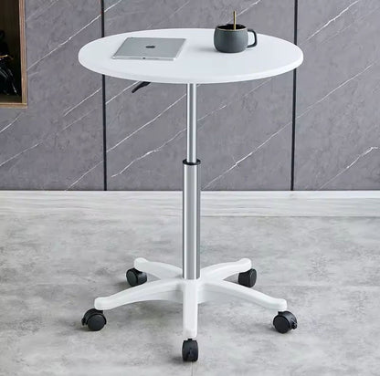 Table roulante réglable en hauteur – Plateau rond blanc, base à roulettes Electroshopdakar