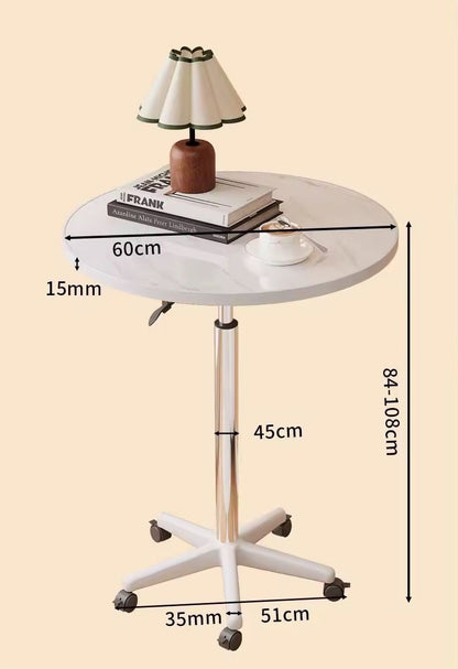 Table roulante réglable en hauteur – Plateau rond blanc, base à roulettes Electroshopdakar