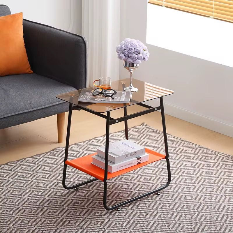 Table d’appoint rectangulaire 2 niveaux en verre fumé – Structure métallique noire Electroshopdakar