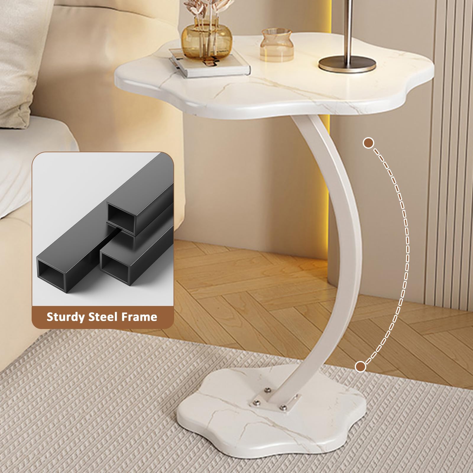 Table d’appoint design en forme de fleur – Plateau noir effet marbre, base incurvée pour canapé Electroshopdakar