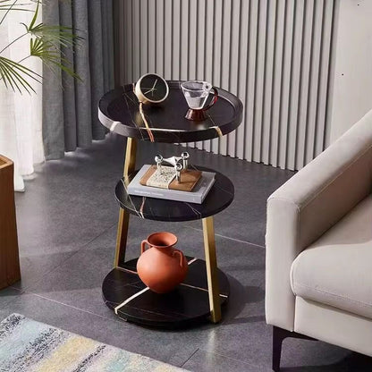 Table d’appoint ronde 3 niveaux – Bois / Effet marbre / Marbre noir, design moderne et élégant Electroshopdakar