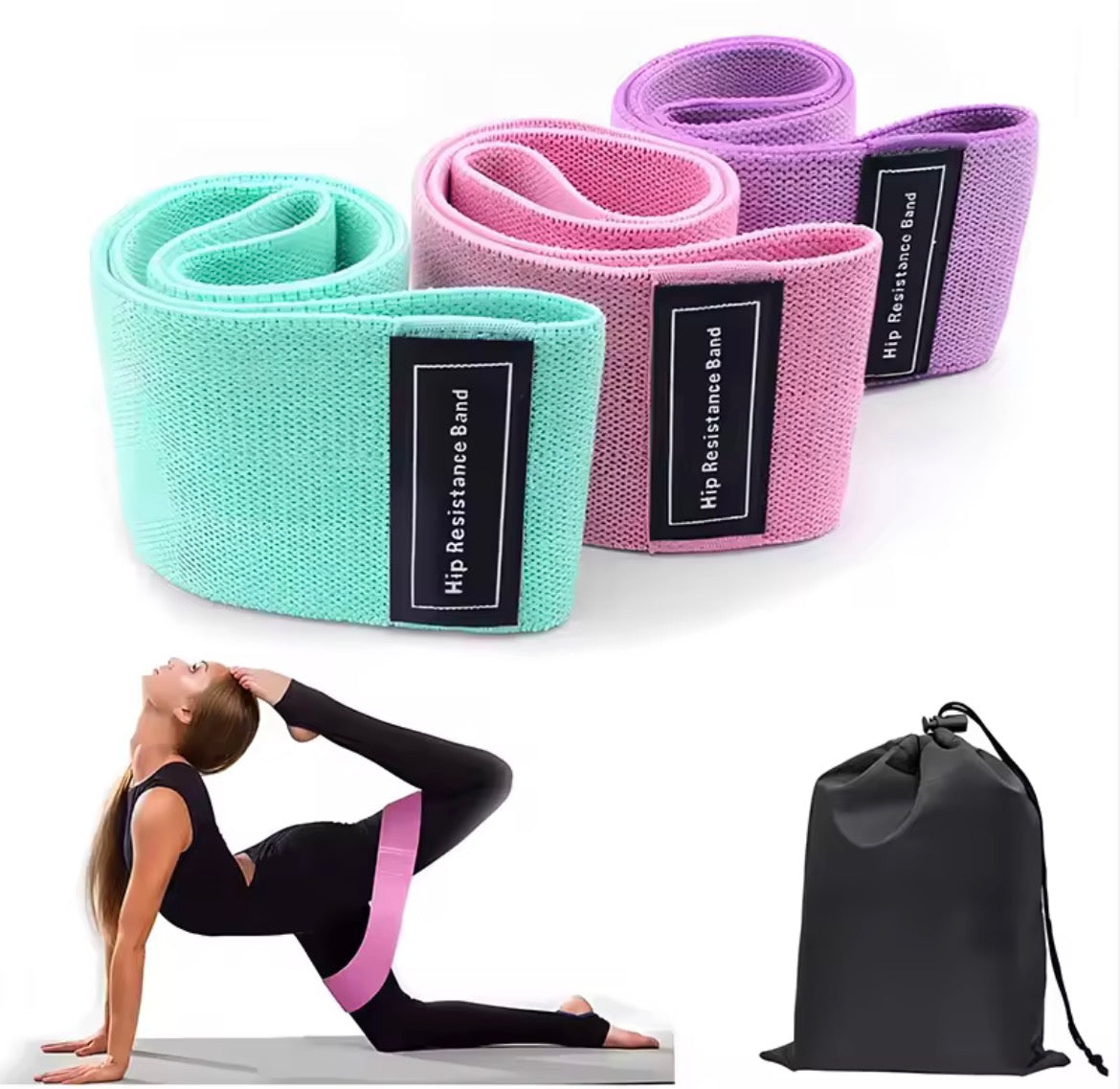 Bandes de résistance fitness pour fessiers et jambes – Lot 3 niveaux avec sac de rangement Electroshopdakar