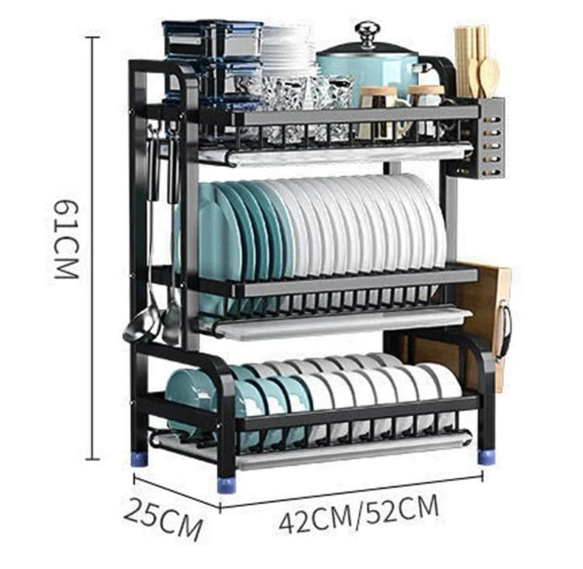 Égouttoir Vaisselle en Fer à 3 Étages | Rangement Cuisine Multifonction avec Support Ustensiles et Plateau Égouttoir Electroshopdakar