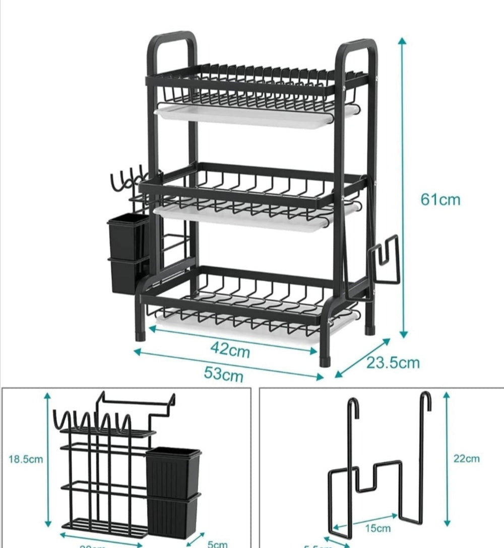 Égouttoir Vaisselle en Fer à 3 Étages | Rangement Cuisine Multifonction avec Support Ustensiles et Plateau Égouttoir Electroshopdakar