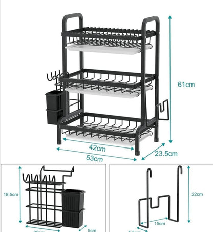 Égouttoir Vaisselle en Fer à 3 Étages | Rangement Cuisine Multifonction avec Support Ustensiles et Plateau Égouttoir Electroshopdakar