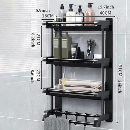 Étagère de salle de bain murale en acier inoxydable avec crochets et barres pour serviettes Electroshopdakar