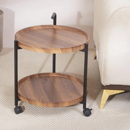 Table de Service Ronde en Bois avec Étagères à 2 Niveaux – Meuble de Rangement Moderne à Roulettes Electroshopdakar