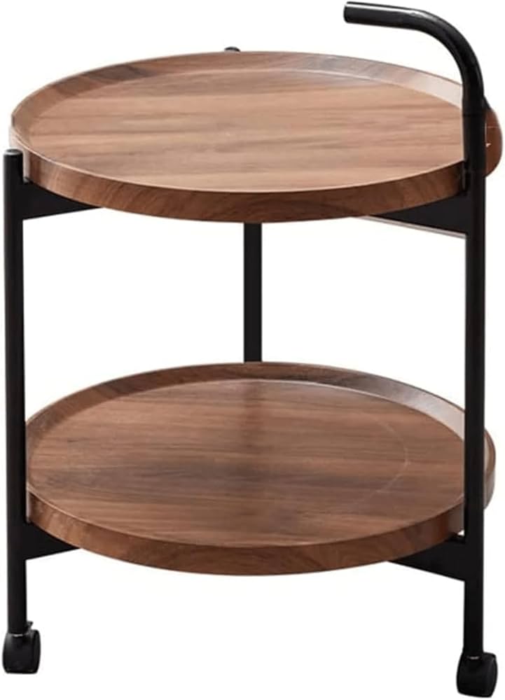 Table de Service Ronde en Bois avec Étagères à 2 Niveaux – Meuble de Rangement Moderne à Roulettes Electroshopdakar