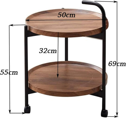 Table de Service Ronde en Bois avec Étagères à 2 Niveaux – Meuble de Rangement Moderne à Roulettes Electroshopdakar