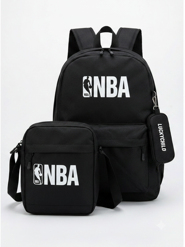 Ensemble Sac à Dos NBA avec Sacoche et Pochette – Noir Electroshopdakar
